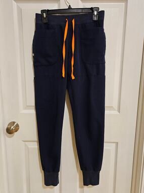 FIGS Zamora Jogger Scrub Pants Navy Orange Drawstring Women’s XS Stretch